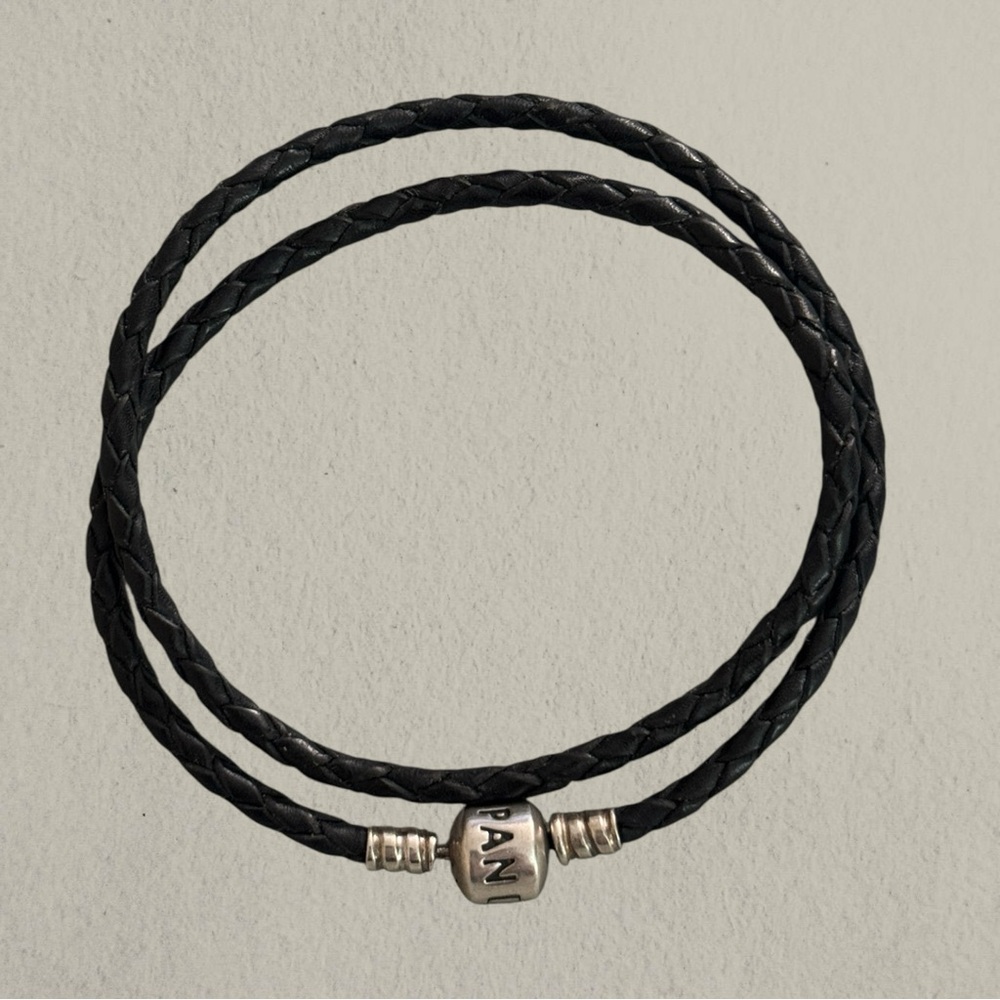 PANDORA BLACK LEATHER DOUBLE WRAP BRACELET 14.96 RETIRED